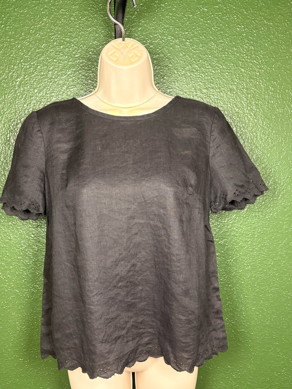 J Crew black 100% linen eyelet wrap top size 2